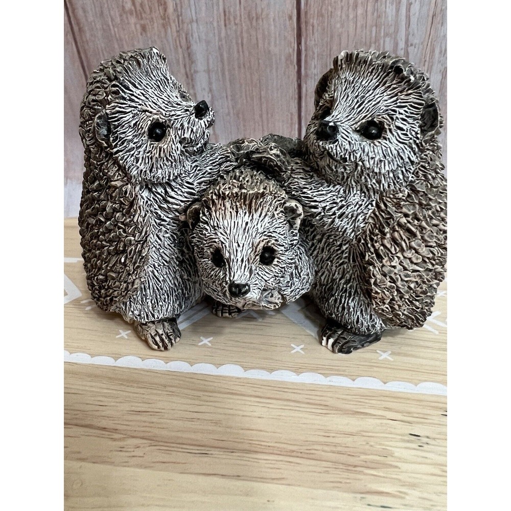 Vintage Stone Critter Hedgehog Family 4” Long 3” Tall See Pics & Details